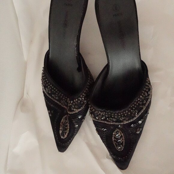 Vintage Glam Premier Collection Paris Black Beaded Kitten Heels  – Size 6 - Picture 1 of 13